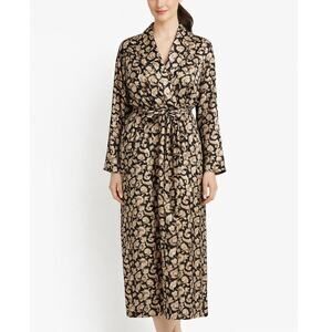 Talbots Satin Black and Gold Floral Scroll Long Robe